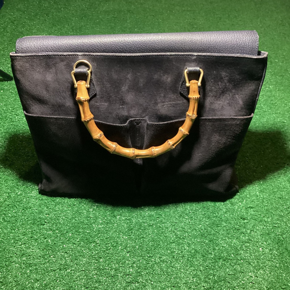 Gucci Women's Black Suede Shoulder Bag with Bamboo Handle - Picture 1 of 8